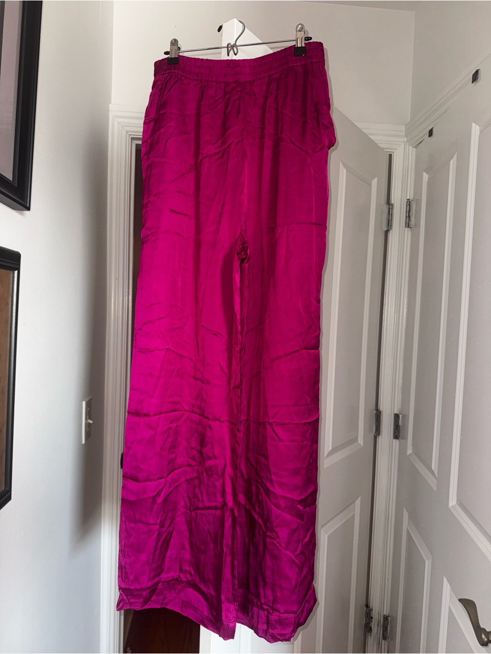 Olivaceous Women's Silk-Look Wide Leg Pants - Fuchsia large